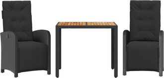 vidaXL Vidaxl - Mesita Y Sillas Con Cojines 3 Piezas Rat&aacute;n Sint&eacute;tico Negro