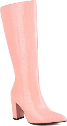 Generic Pink,5.5 UK,Womens Leather PU Knee High Boots Pointed Toe Chunky Block Heel Tall Boot Side Zipper Party Club Fall Winter Dress Shoes