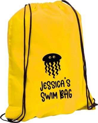 eBuy GB Personalised Swim Bag, Kids Unisex Aquatic Drawstring Bag, Swimming Bag for Girls Boys, Dolphin Turtle Shark Starfish Whale Bag (Yellow)