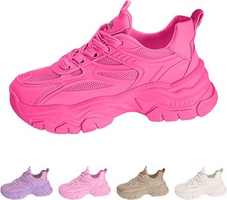 Generic Women Chunky Fashion Sneakers Platform Lace Up Breathable Mesh Walking Shoes for Woman Slip On Tennis Running Athletic Gym Workout Jogging Sport Light