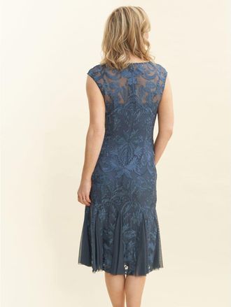Gina Bacconi Womens Rosia Brocade Fit & Flare Midi Cocktail Dress - Blue - Size 10 UK
