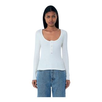 Chlo&eacute; Round-neck Knitwear, female, White, Size: S Henley T-Shirt