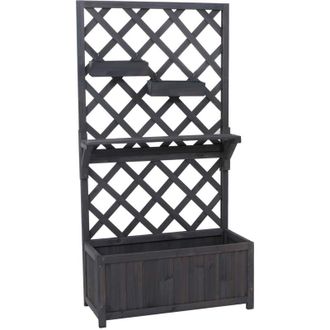 Hhg [nunca Usado] Banco Elevado Hhg-658, Jardinera/maceta, Enrejado, Soporte Para Plantas, Estante, Macetas Colgantes, Madera Mvg 135 X 70 X 30 Cm, Gris A