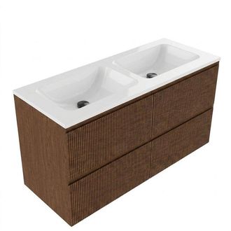 Saniclass Holz Atelier Badkamermeubelset - 120x45x77.5cm - Torino solid surface wastafel wit - zonder kraangat - 2 lades - mat walnut pure (hout)