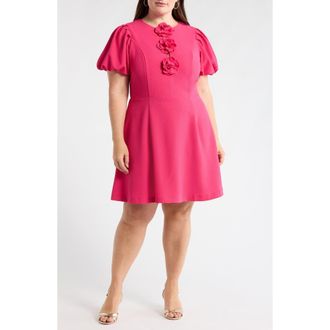 Sugarlips Zemira Rosette Bubble Sleeve Minidress in Fuchsia at Nordstrom, Size 3X