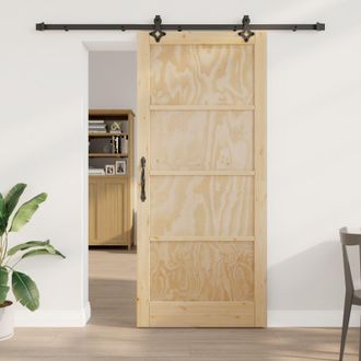 Berkfield Home Sliding Door with Hardware Set 93x211 cm Solid Wood Pine in Brown
