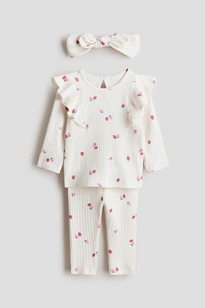 H&M 3-piece Printed Cotton Set in White/strawberries at Nordstrom, Size 12M