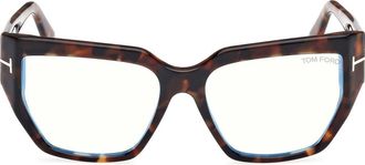 Tom Ford 54mm Square Blue Light Blocking Optical Glasses in Havana Eco /T Logo at Nordstrom