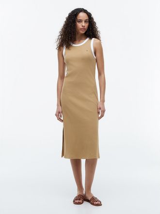Tommy Hilfiger Womens Rib-Knit Ringer Tank Dress - Beige - XXL