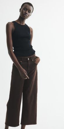 H&M Wide High Waist Ankle Jeans in Dark Brown at Nordstrom, Size 18