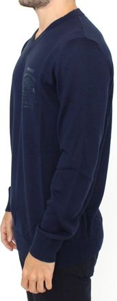 Ermanno Scervino Mens Wool Blend V-Neck Sweater Navy Nylon Polyester