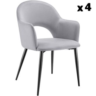 TecTake 4 sillas de comedor aspecto terciopelo 57 x 61,5 x 87,5 cm gris claro