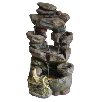 PRIMROSE Solar Power 5 Tier Rock Effect Water Feature with LED Lights 98cm in Grey