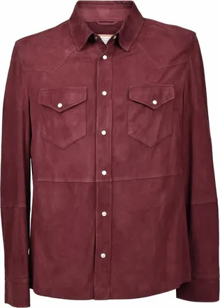Brunello Cucinelli Burgundy Suede Western Overshirt, Size X-Small