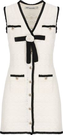 Self Portrait Pointelle Knit Midi Dress With Button Detailing And Bow Pin