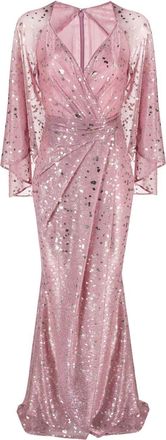 Talbot Runhof V-neck draped gown - women - Polyester/Cupro/Spandex/Elastane - 40 - Pink