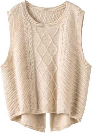 Generic Womens Knit Sweater Vest Solid Color Sleeveless Jumper Pullover Loose Casual Split Hem Vest Fashion Knitted Tank Top Short Sweater Lightweight Layerin
