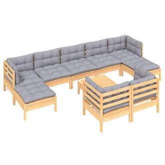 vidaXL Juego De Muebles De Jard&iacute;n 10 Pzas Y Cojines Madera Maciza Pino Vidaxl