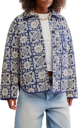Free People Alexie Print Boxy Quilted Jacket in Peacoat at Nordstrom, Size X-Small