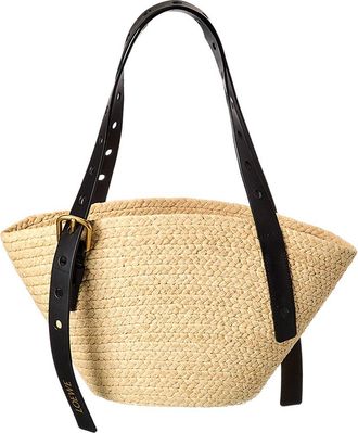 Loewe Punch Hole Small Raffia & Leather Basket Bag