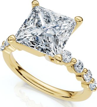 Pompeii3 Certified Monica Princess Cut 3 1/2Ct Diamond Engagement Ring 14k Gold Lab Grown