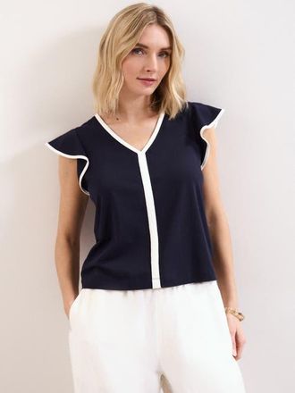 Phase Eight Fleur Ruffle Sleeve V-Neck Top in Navy at Nordstrom, Size 10