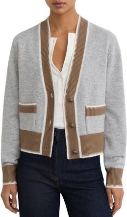 Reiss Louisa Tipped Wool & Cashmere Cardigan in Grey/Neutral at Nordstrom, Size Small
