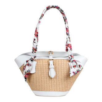 Dolce & Gabbana Handbags, female, White, Size: ONE SIZE Capri Coffa Bag in Raffia and Printed Scarf