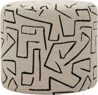 Mauro Ferretti Puf de tela beige con decoraciones geom&eacute;tricas, &oslash; 44x40 cm