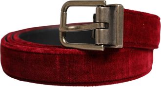 Dolce & Gabbana Men Burgundy Velvet Cotton Metal Buckle Belt Calf