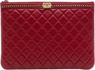 Chanel Pre-owned Quilted Lambskin Clutch - Dames - Pre-owned - Rood - Maat: ONE Size Zijde