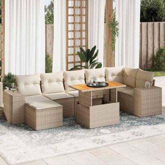 vidaXL Set De Sof&aacute;s De Jard&iacute;n Y Cojines 8 Piezas Rat&aacute;n Sint&eacute;tico Beige Vidaxl