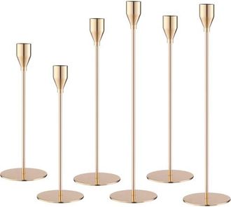 OEM Juego De 6 Candelabros C&oacute;nicos Dorados Para Bodas En Diferentes Tama&ntilde;os (33/29/23 Cm), Decoraci&oacute;n Vintage, Ideal Para Cenas Rom&aacute;nticas, Cumplea&ntilde;os Y B