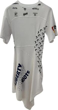 Marine Serre Geregenereerd Jersey Asymmetrische Jurk Tot Op De Knie - Dames - Korte kleedjes - Wit - M - Katoen - Kleedjes