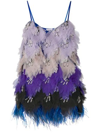 Pucci feather-detail strappy top - women - Silk - 40 - Blue