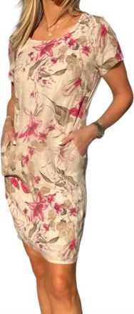 Faithfull The Brand Short Sleeve Linen Dress In Orchid Print