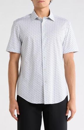 Bugatchi Short Sleeve Woven Shirt in White at Nordstrom Rack, Size X-Large