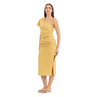 Kocca Party Dresses, female, Yellow, Size: XS Abito midi monospalla asimmetrico
