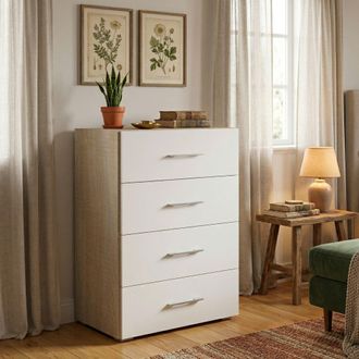 Dmora Cajones Primula, Cajonera Con 4 Cajones Para Dormitorio, Mueble Multiusos Para Oficina O Estudio, Cm 60x41h87, Roble Y Blanco, Con Embalaje Reforzado 