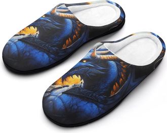 Generic Dragon And Full Moon Mens Slippers Memory Foam Winter Warm Sandals Slip On House Shoes Size 7-14