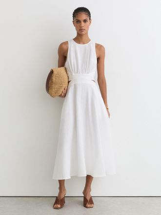 Reiss Linen-cotton Cut-out Midi Dress, 18