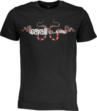 Cavalli T-Shirts, male, Black, Size: XL Bold Print Crewneck Cotton T-Shirt