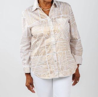 Finley Andie Mended Block Stripe Boyfriend Shirt In Gold