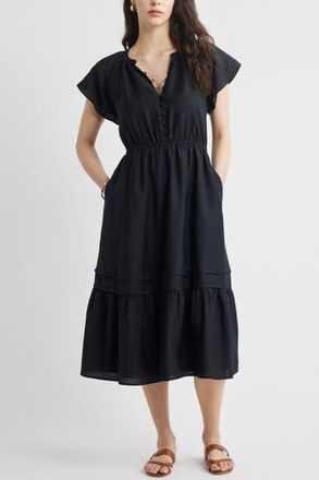 Caslon Front Button Midi Dress in Black at Nordstrom Rack, Size Xx-Small