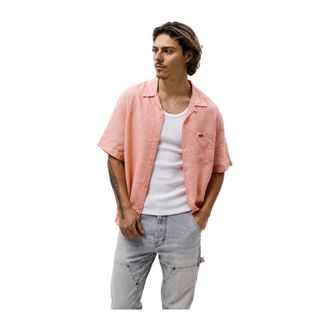 Lacoste Relaxed Fit Linnen Shirt - Heren - Korte mouwen Overhemden - Roze - L - Linnen - Overhemden