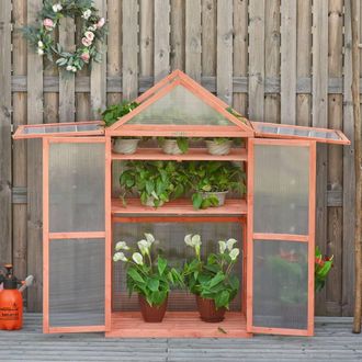 OUTSUNNY 80x47x138cm Wooden Cold Frame Greenhouse in Orange | Size: 80 x 47 x 138 cm