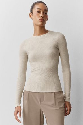 Alo | Ribbed Modal Long Sleeve Top in Oatmeal Heather Beige, Size: Medium