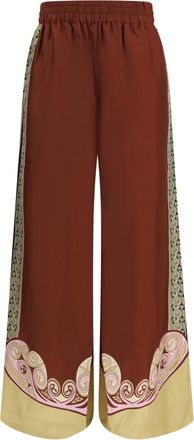 La DoubleJ Wide-Leg Silk Trousers - Brown