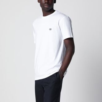 Valentino T-shirt in cotone bianca con ricamo VLogo