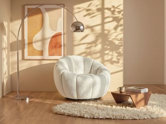 Vente-Unique Sill&oacute;n giratorio en tela boucl&eacute; blanco COSSATO